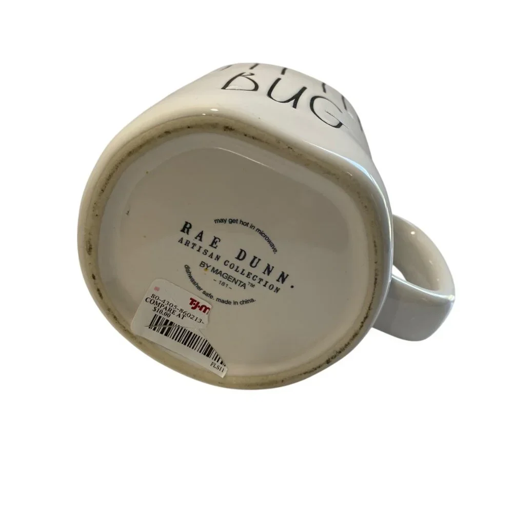 Rae‎ Dunn Collectible JITTER BUG Ceramic Coffee Mug White Farmhouse Tea New
